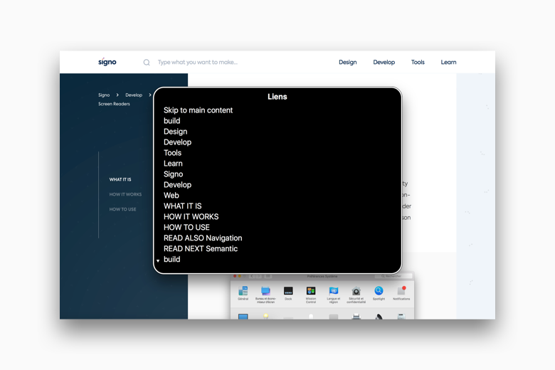 VoiceOver on macOS displaying the rotor selector